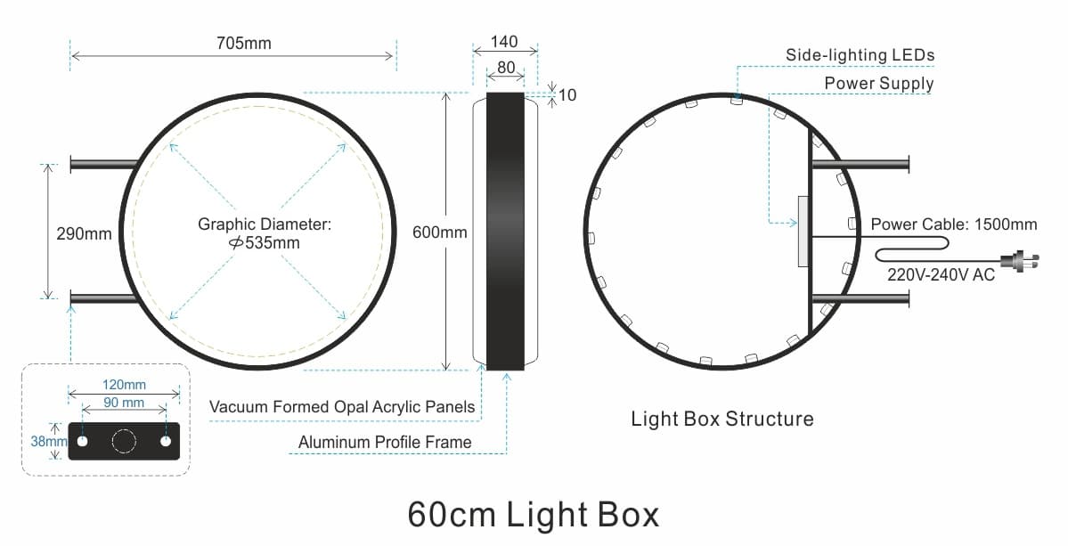 led round light box